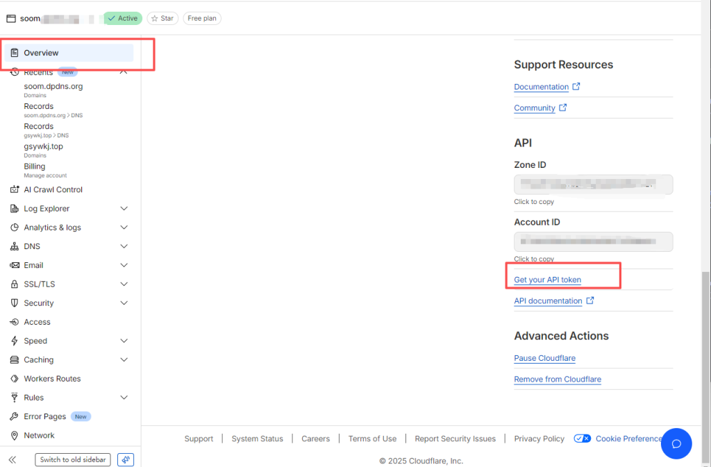 获取 Cloudflare Global API Key