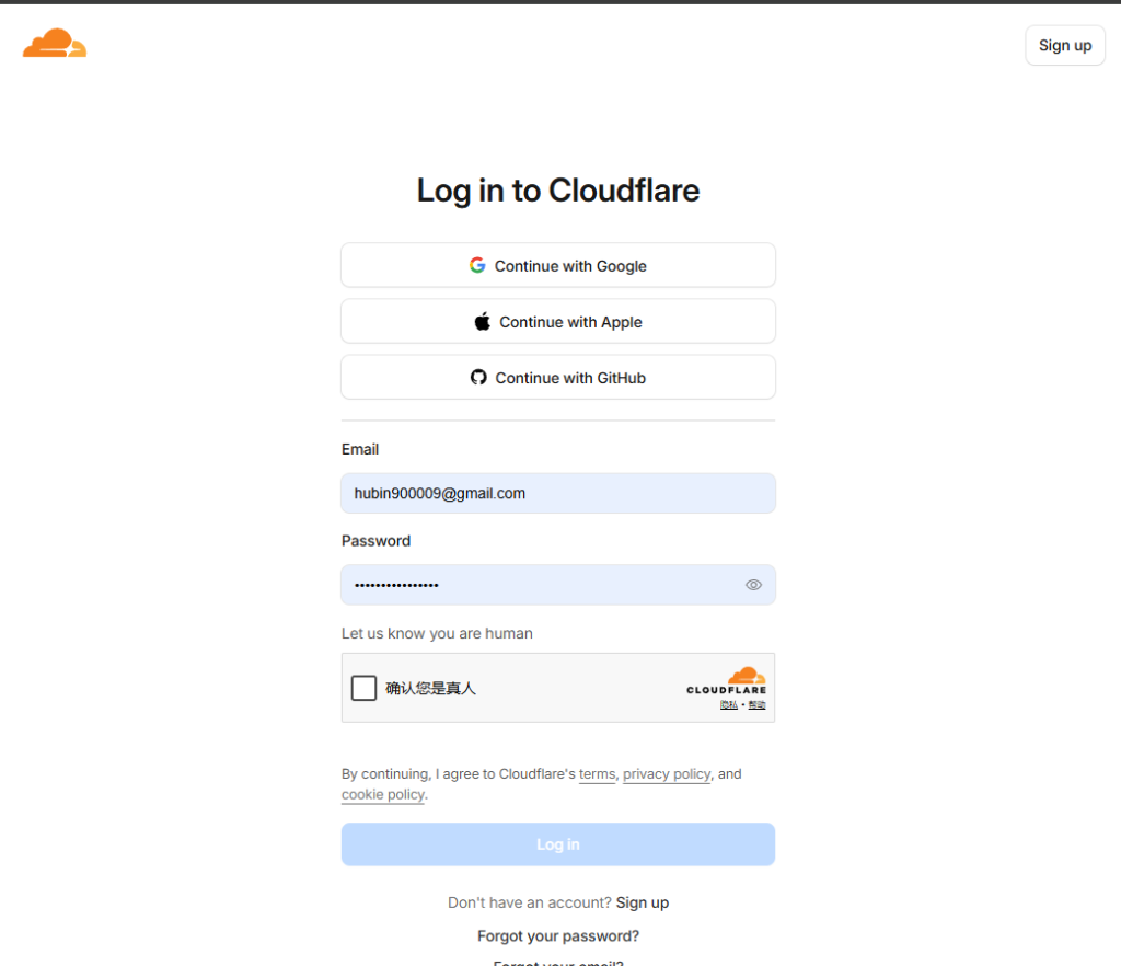 登录 Cloudflare 